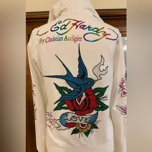 Ed Hardy Love Kills Slowly Heart white Zip-up Hoodie - Picture 8 of 13